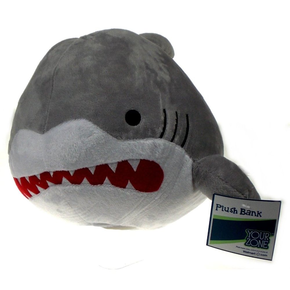 Your Zone Plush Great White Shark Coin Bank Piggy Stopper Gray 14" Jumbo Animal